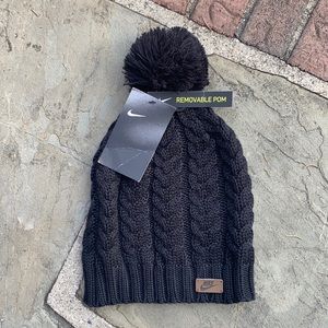 Nike beanie  with removable pom black one size fits most-NWT